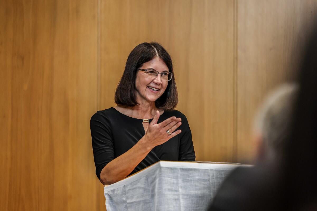 Temperament zieht sich durch ihren Berufsweg: Heike Frick bei ihrer Ansprache zur Amtseinführung als Direktorin des Amtsgerichts Heidenheim.