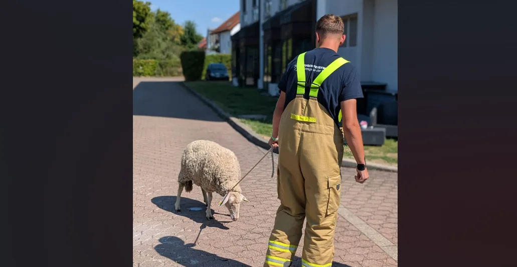 Verirrt in der Südstadt: Die Feuerwehr sicherte am Sonntag ein Schaf in Giengen.  