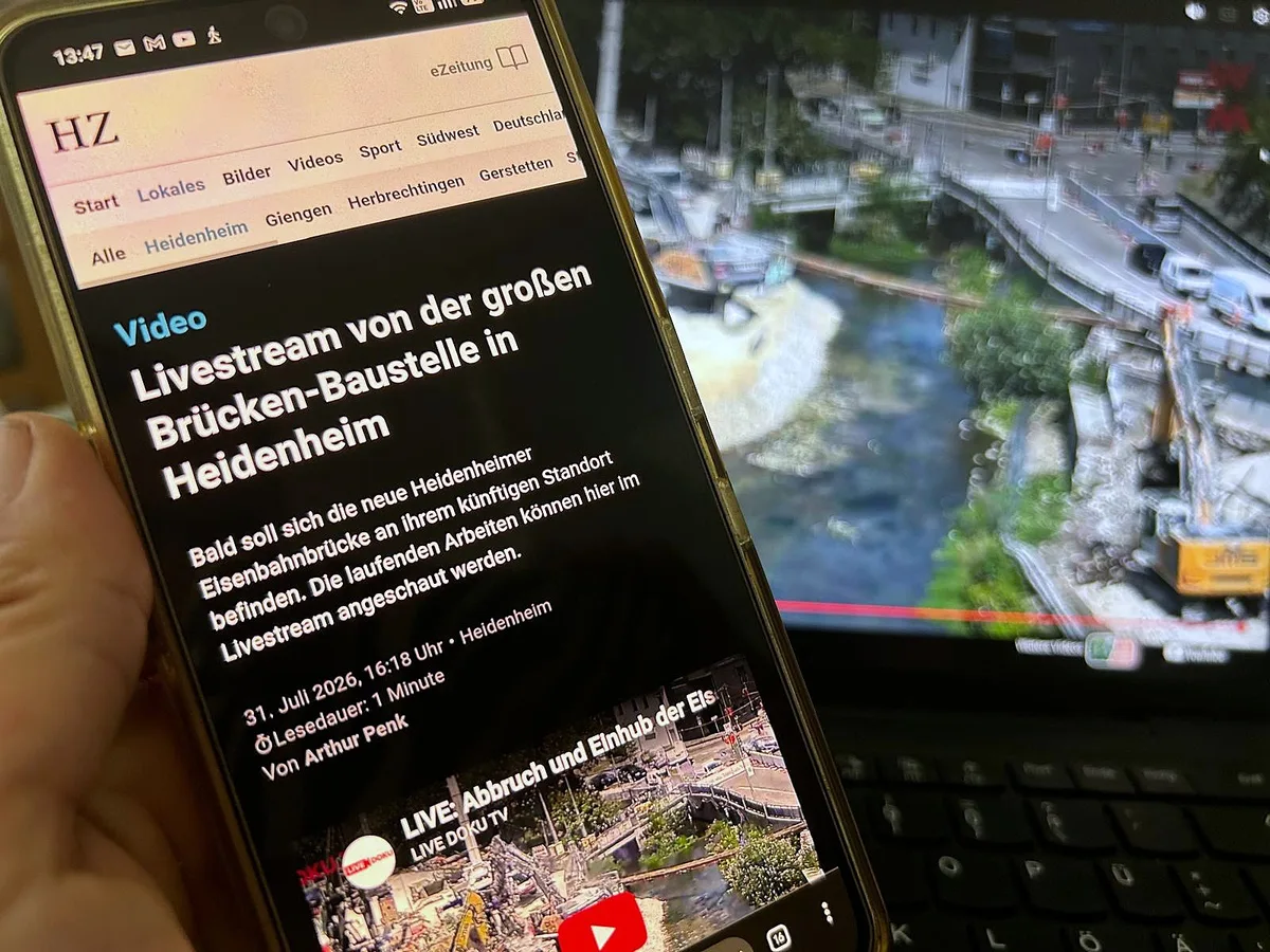 Livecam Brückenbaustelle Rund um die Uhr kann man per Livestream bei den Arbeiten auf der Heidenheimer Bahnbrückenbaustelle zusehen.
