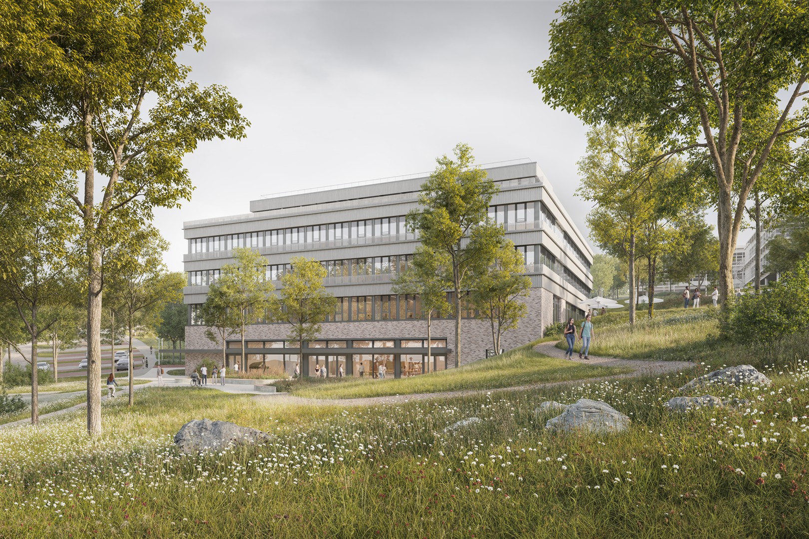 So wird der Eingangsbereich zum neuen Schulgebäude im Heckental aussehen.