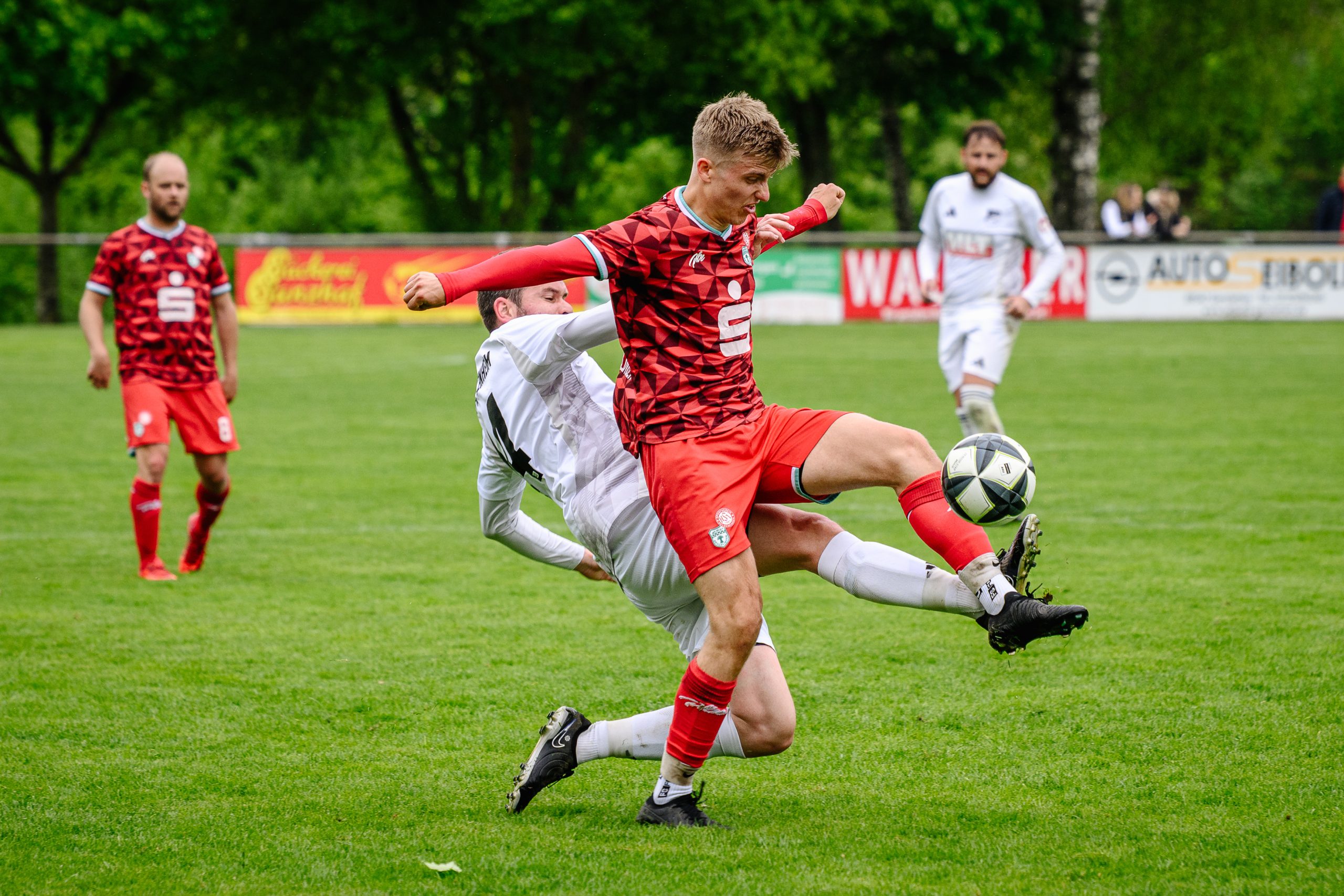 Großer Kampfgeist: Tim Neumann (vorne) im Spiel der SG Heldenfingen/Heuchlingen gegen die Sportfreunde Fleinheim im Mai 2025.
