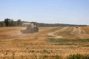 Kreis, Acker, Ernte, Heu, Stroh, Feld, Die Ernte ist in in der Region vollem Gange - deutlich früher als im durchschnittlichen Mittel. Ursache sind Hitze und anhaltende Trockenheit.