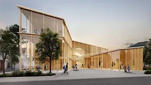 zukunftsforumoko – 1 – 1 – 1 So soll das Zukunftsforum in Oberkochen aussehen, von der Dreißentalstraße her gesehen. Vor dem Eingang wird eine begrünte Fläche entstehen.